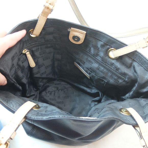 Michael Kors Black Leather Gold Tone Hardware Double Handle Tote Bag - Picture 8 of 14